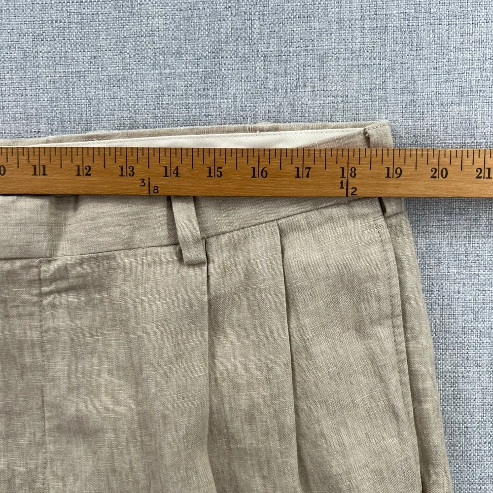 Jos A Bank Travelers Collection Mens 38x30 Beige 100% Linen Pleated Pants Cuffed